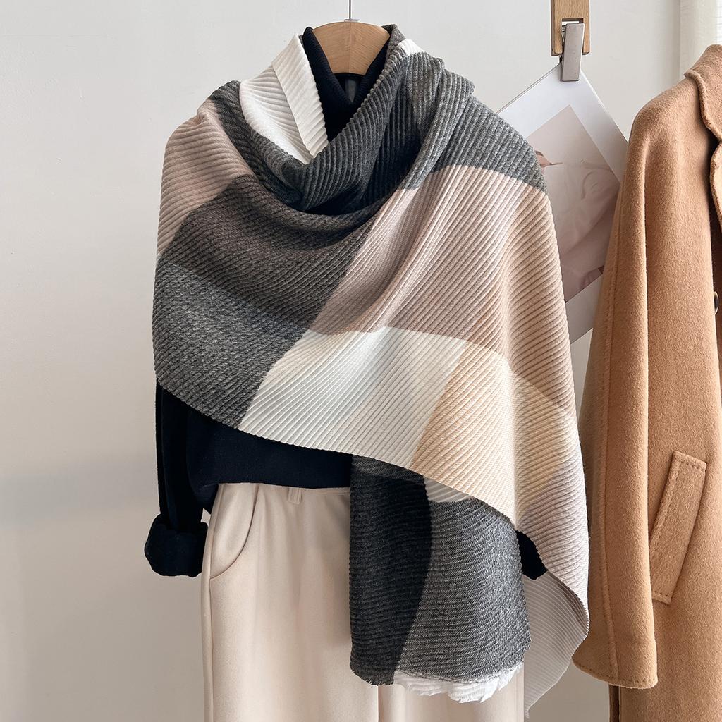 Women Winter Cashmere Scarf  Stripe Pashmina Luxury Brand Shawls and Wraps Bufanda Hijab Travel Stoles Echarpe Warm Blanket