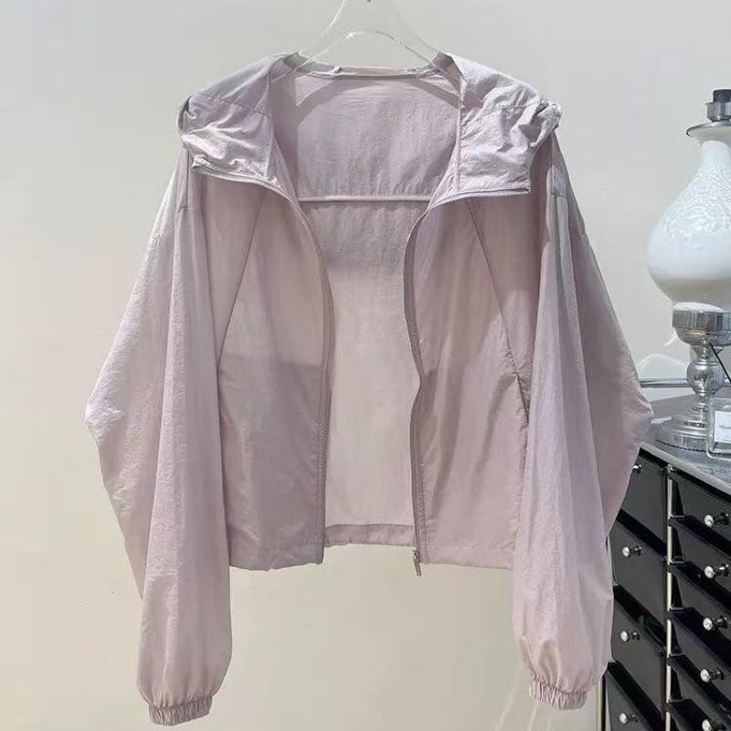 Chaqueta Cortavientos Fina con Capucha para Mujer Protección Solar Cremallera Casual para Viaje
