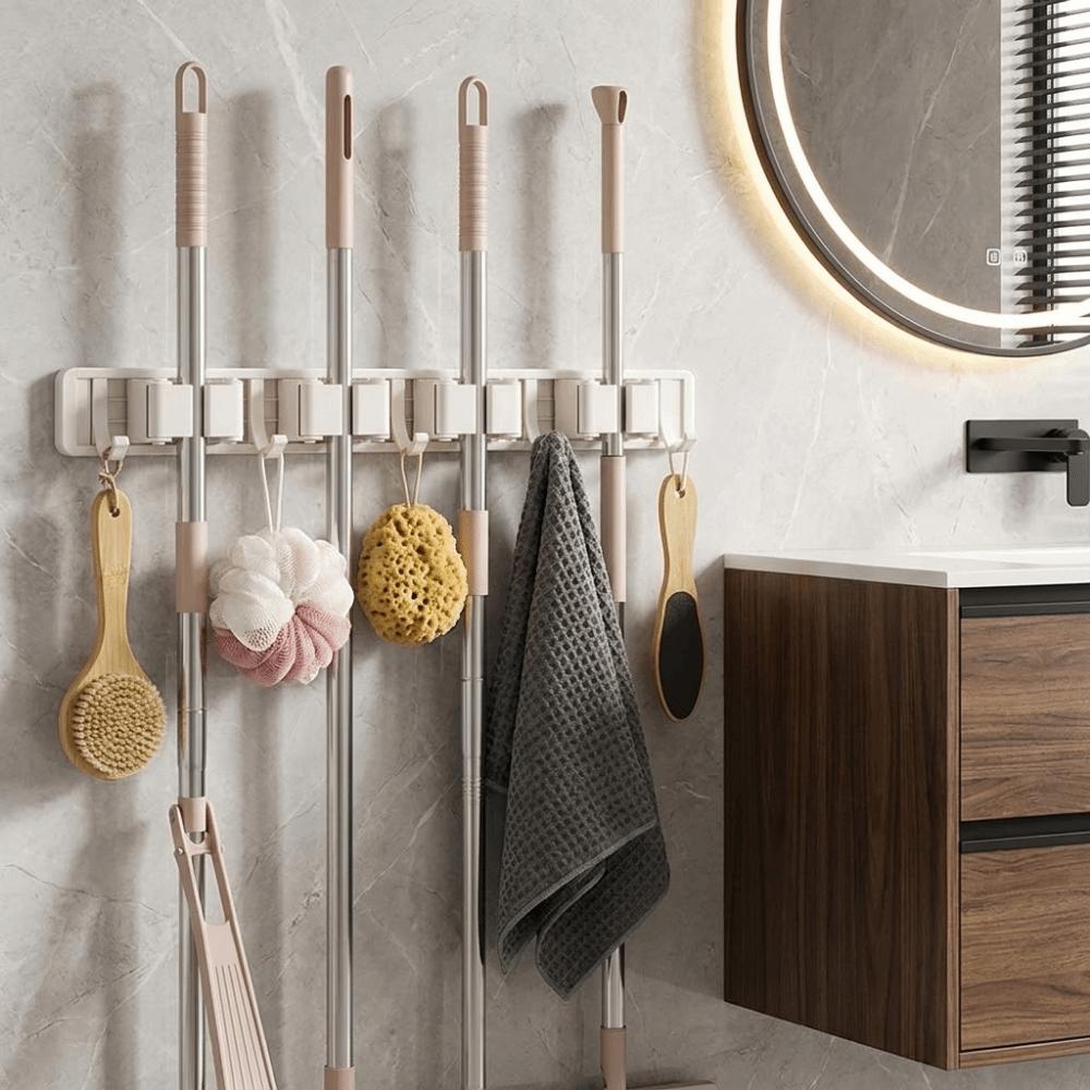 Removable Wall Mounted Mop Rack Space Aluminum Mop Broom Holder Suction Cup Mop Holder for Kitchen