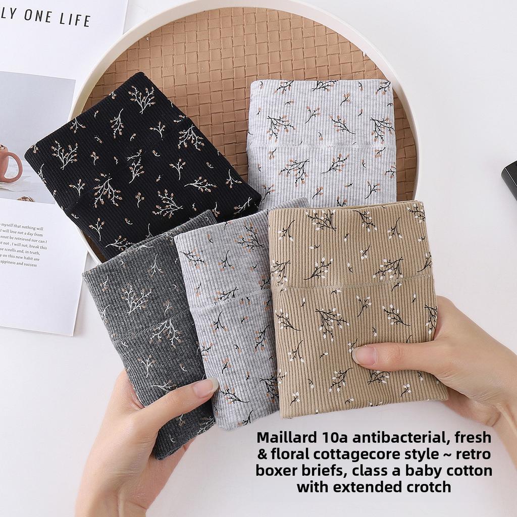 Damen Frühling und Herbst Retro Floral Antibakteriell Verlängert Reine Baumwolle Zwickel Überzug Hüfte Flacher Winkel Slips