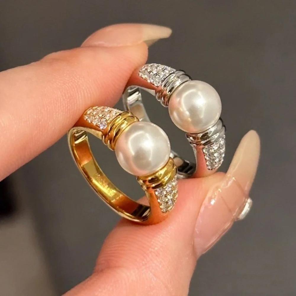 Open Ring Vintage Pearl Twist Braided Jewelry Minimalist Elegant Pearl Ring for Women Fashion Statement Accessory