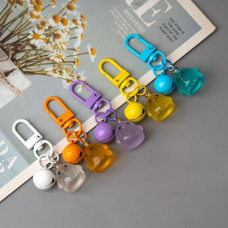 Random Luminous Bell Chicken Hanging Decoration Car Key Bag DIY Handmade Keychain