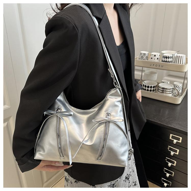 Bow Knot Faux Leather Tote Bag for Women Large Capacity Shoulder Backpack