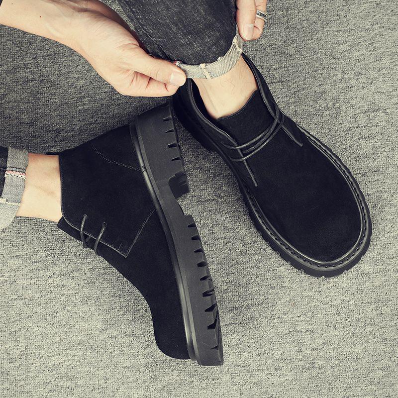 Chaussures Derby en daim pour hommes: Velours chaud, Semelle épaisse, Bottes décontractées légères à enfiler.