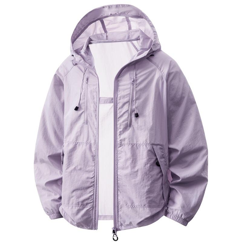Men Women  Summer Lightweight Hooded Thin Jacket for Outdoor Biking Casual Sun Protection Windbreaker S