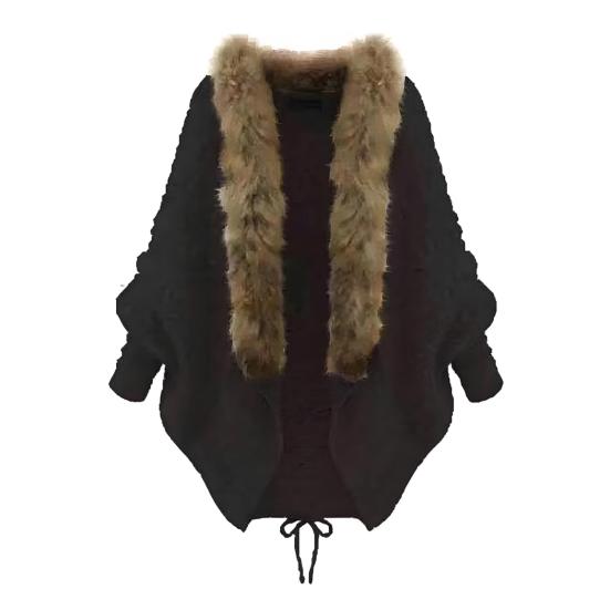 

Женский кардиган с длинным рукавом, свитер, пальто с открытой передней частью, вязаный косами, с воротником из искусственного меха, зимняя теплая верхняя одежда чёрный