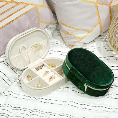 Oval Velvet Portable Jewelry Box Earrings Necklace Ring Jewelry Box Mini Jewelry Storage Box