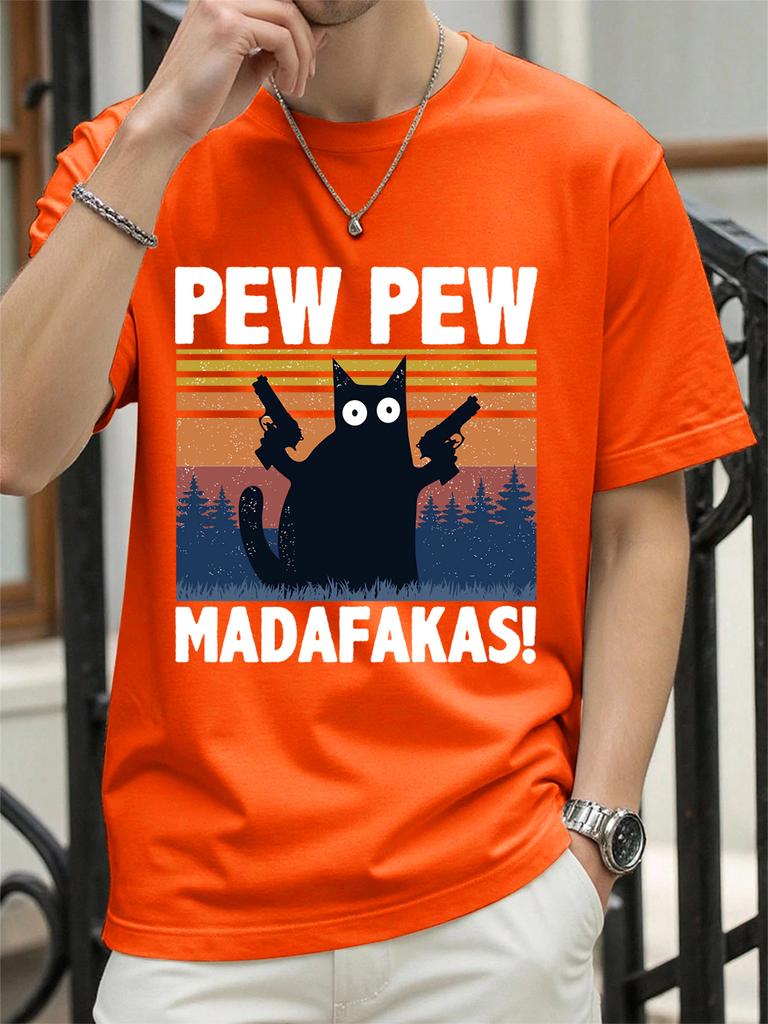 Pew Madafakas Cat Holding Handgun Prints TShirt Women Cotton Summer Tops Soft Loose ONeck Short Sleeve Tees Casual Clothes