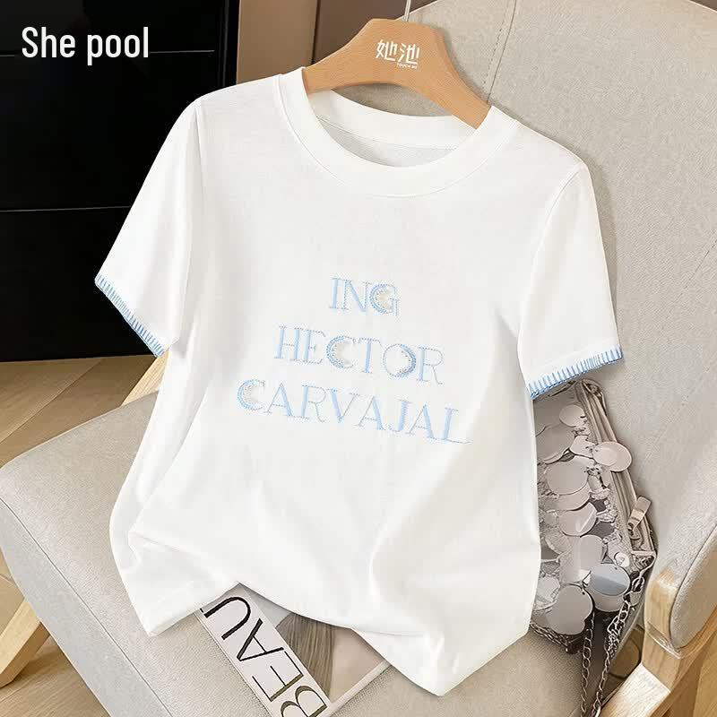 Women s Beaded Embroidery Short Sleeve T-Shirt M