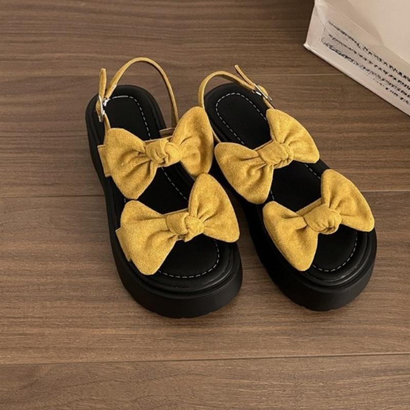 

Fashion Summer Fabric Butterfly Knot High Heels Women s Fashion Round Head Open Toe Waterproof Platform Non-slip Wedges 35 жёлтый