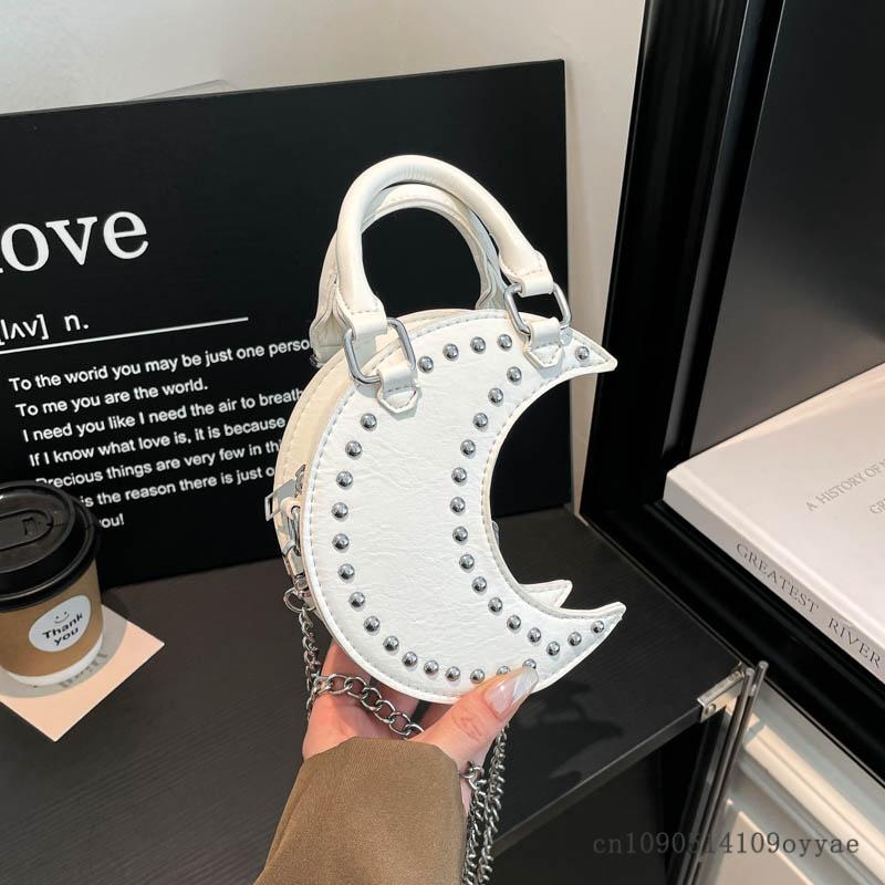

Fashion Women PU Leather Handbags Moon Chain Bag High Quality Ladies Small Shoulder Crossbody Bags Casual Rivet Messenger Bag