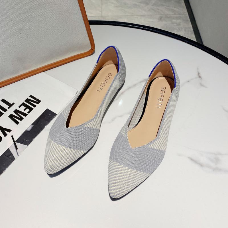 

New woven shoes pointed super soft shallow mouth knitted flat-soled beanie shoes 40 серый