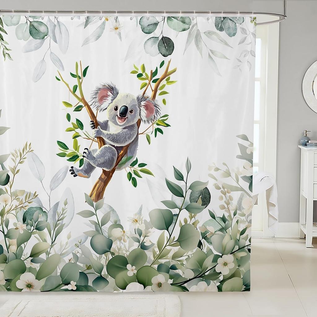 Erosebridal Cute Dachshund Waterproof Bathroom Curtain for Kids Child Green Eucalyptus Bath Curtain, Pet Animal Shower Curtain
