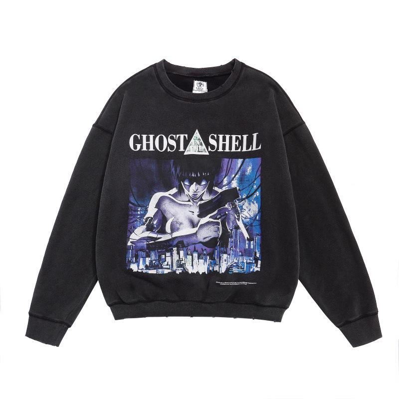 SAINT Retro Distressed Fleece Pullover Sweatshirt