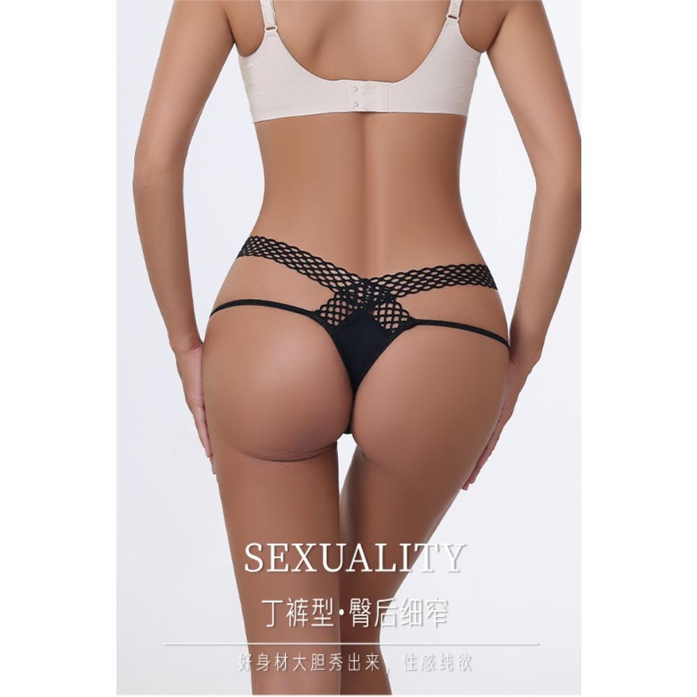 European and American Interwoven Hollow Ice Silk Underwear Women's Sports Fashion Outer See-through Low Waist Thin Belt Temptation Sexy Thong