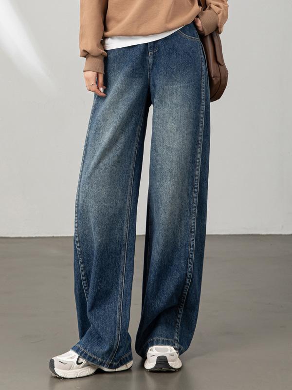 Women's High Waist Wide Leg Jeans - Autumn Retro Style, Loose Fit, Slimming Denim Pants.