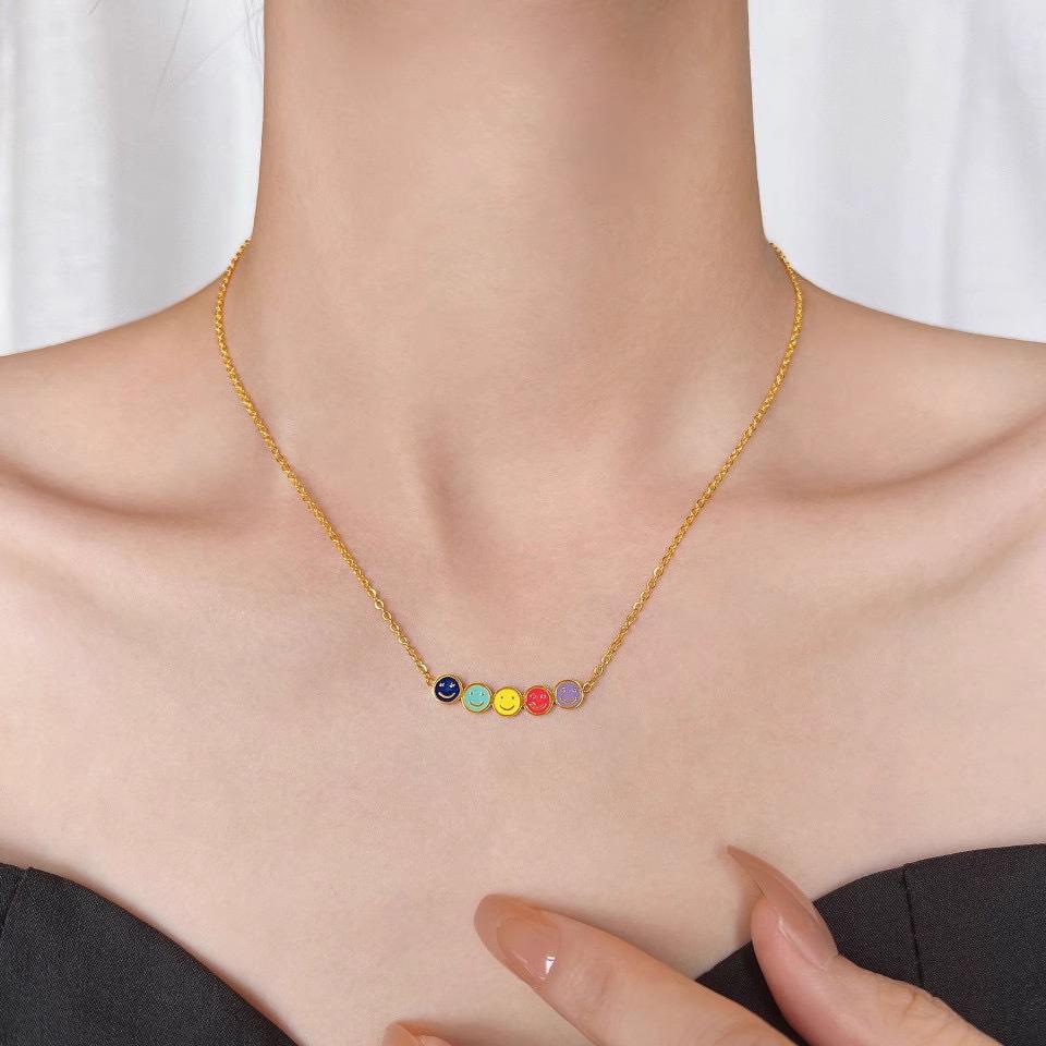 Colorful Titanium Steel Smiley Face Necklace – Simple, Cute, High-End Accessory