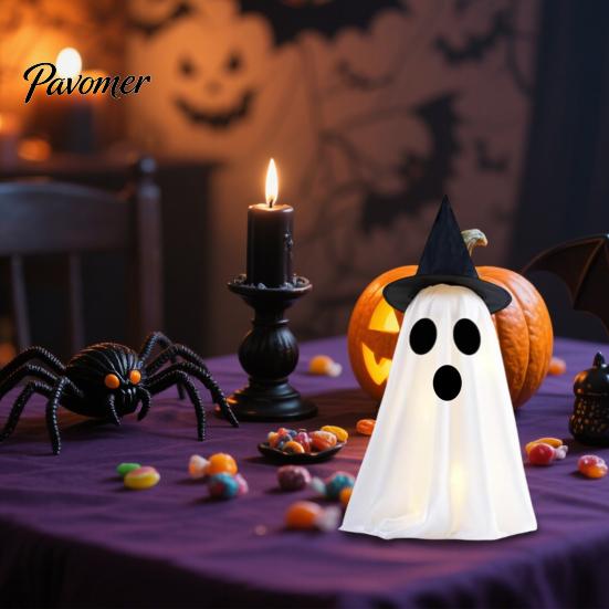 Classic Black Big Eyes Decor Light Up Halloween Ghost Decoration Scary Lighted White Cloth Pet-friendly Spooky Tabletop Ornament for Indoor