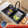 Digital Display Stainless Steel Waterfall Kitchen Sink - Multi-functional Vegetable Wash Basin with Honeycomb Embossed Single Bowl.