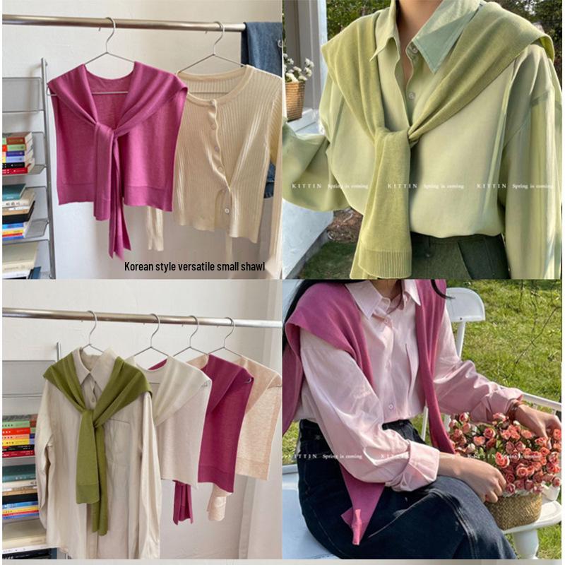 

Solid Color Wool Korean Knit Cardigan Shawl