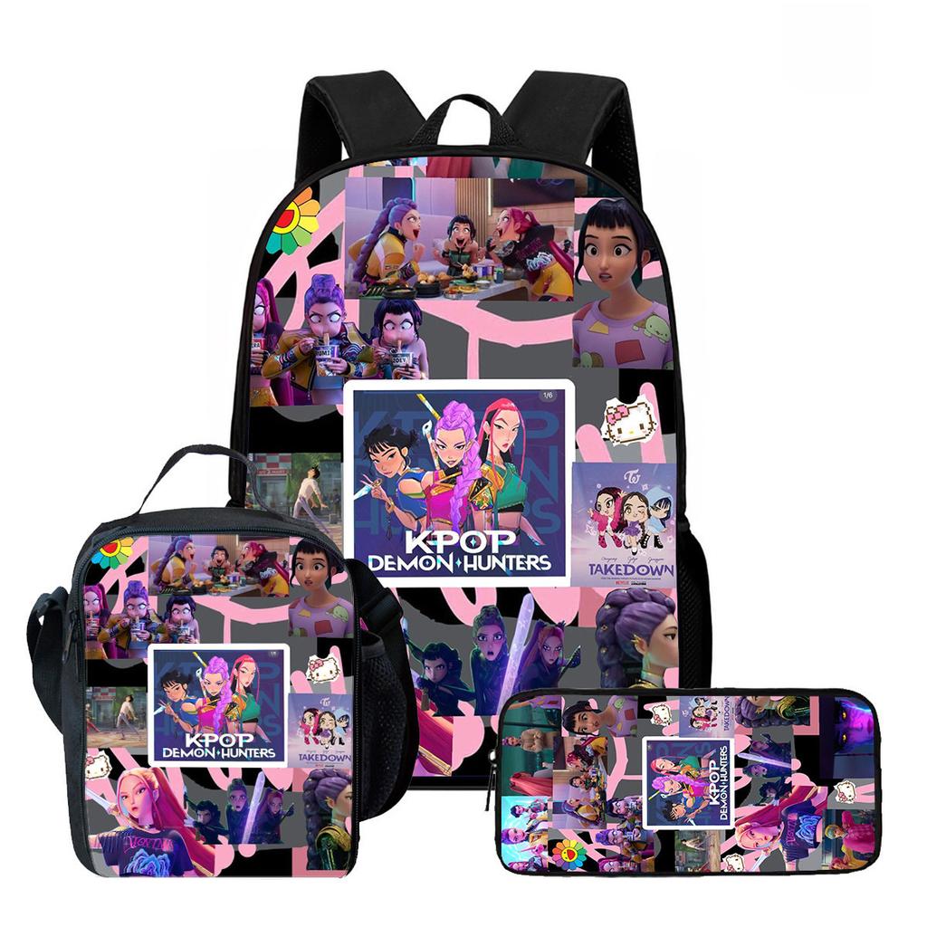 Hunting Girl Squad Backpack Lunch Bag Pencil Case Student Backpack Cartoon Kids Set 3-Piece Less