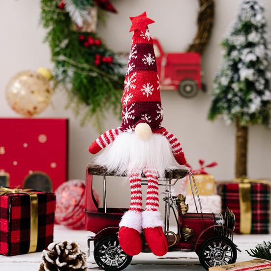 Polyester Stuffed Gnome Collectibles Lighted Christmas Doll, Knitted Figurine with LED Light, Creative Hanging Legs Sitting Ornaments Luminous Desktop