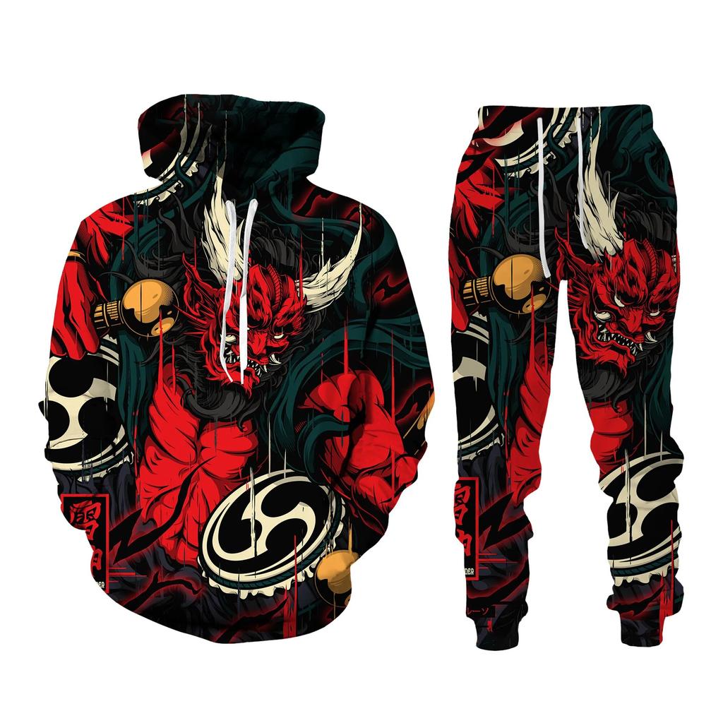 Autumn 3D Oriental Dragon God Printed Herre Hette Genser Set Mannlig Japansk Samurai Tatovering Glidelås 3d Treningsdress Herreklær Dress