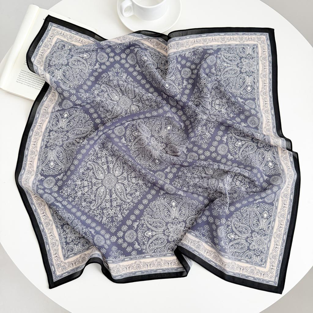 Retro Old Money Wind Silk Double Crepe Silk Scarf Women's Spring and Summer Senior Sense Versatile 100% Mulberry Silk Square Scarf Thin Scarf