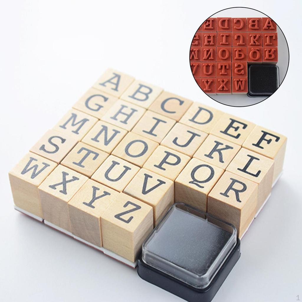 1 Set Wooden Rubber Stamps Decorative Stationery Rustic Letters Alphabets Stamp for Card Making