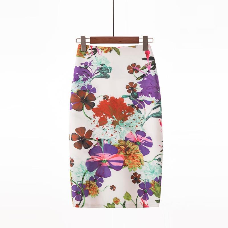 Printed Elegant Temperament Skirt Ladies Fashion Floral Bag Hip Skirt Sexy Summer Cool Retro Style
