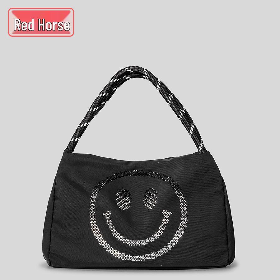 

Женская нейлоновая сумка кроссбоди 2025 с улыбкой и стразами - Модная сумка большой вместимости