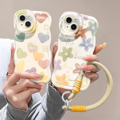 Oil Painting Love Lanyard Suitable for Iphone16 Apple 15 Mobile Phone Case 13promax Double Bracket 14 Silicone Anti-fall