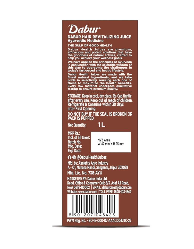 Dabur Hair Revitalizing Juice 1 L Hair Care Juice For Hair Fall Control Amla Bhringraj Aloe Vera Ashwagandha