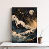 Wooden Frame - Golden Moon Canvas Mural On the Mountain