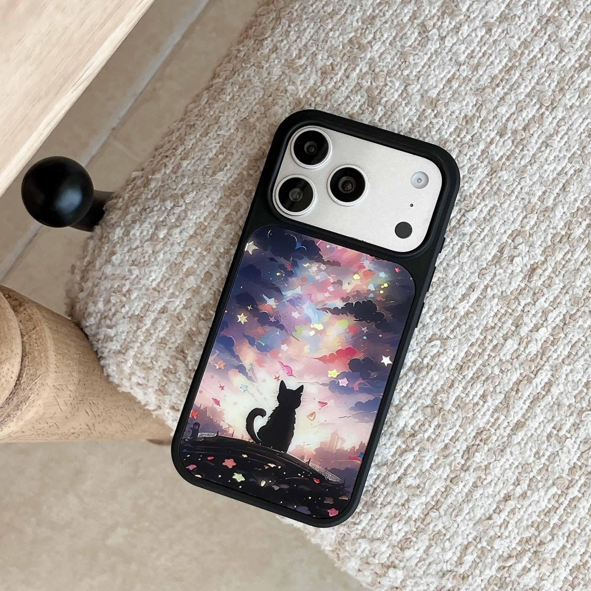 

Gold Plated Cat Cartoon Apple Phone Case UV Printing чорний
