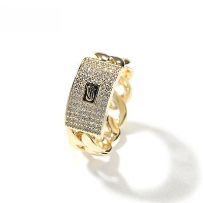 High Sense Personality Geometric Zircon Ring 14K Gold Full Diamond Cuban Chain Design Sense Ring Tide