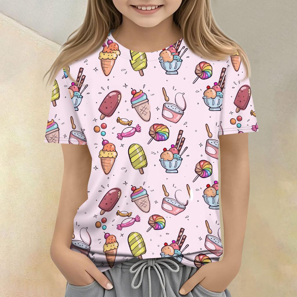 Children's Printed Round Neck Short Sleeved Casual T-shirt