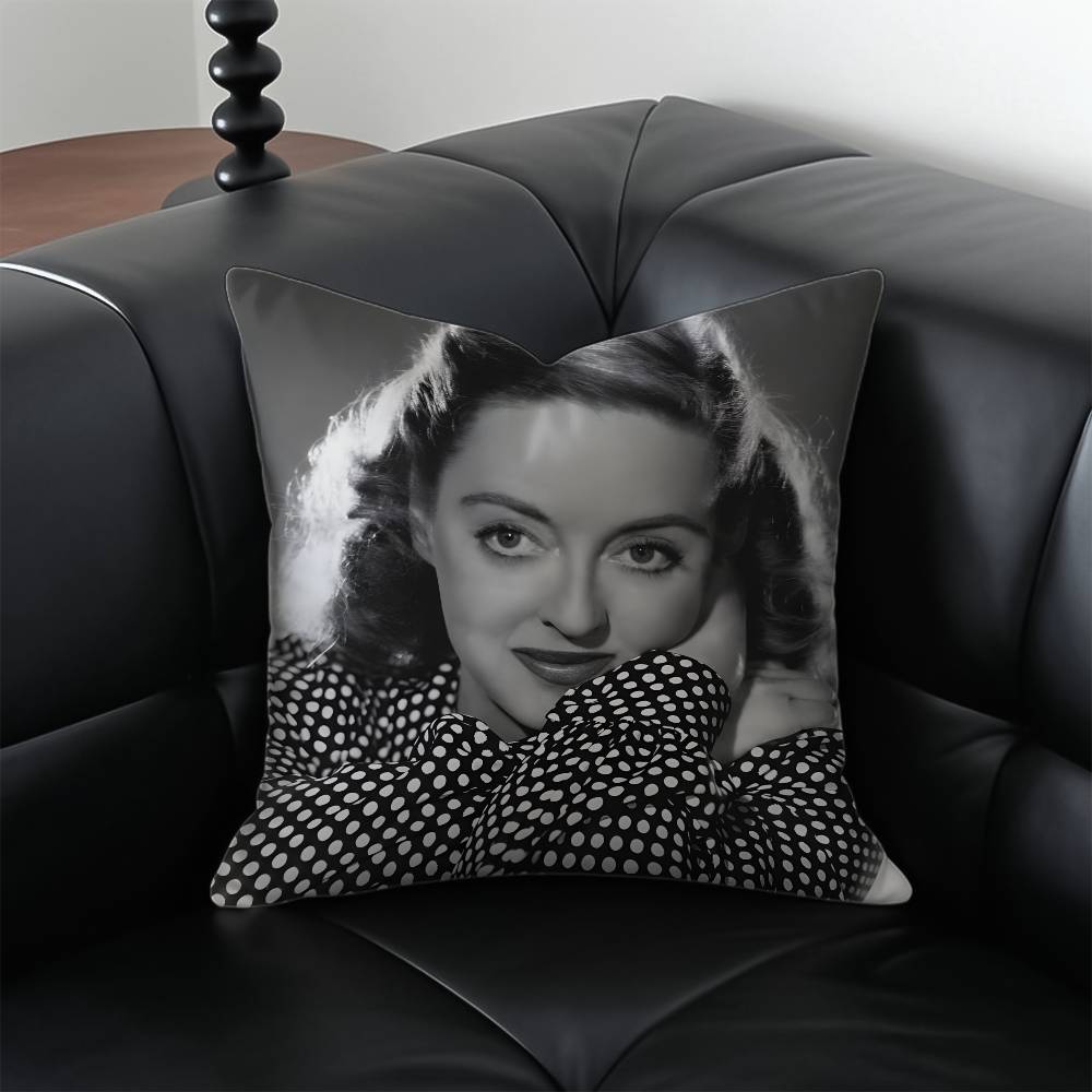 B-Bette D-Davis Actress Pillow Case Anti-Dustmite Pillowcase Invisible Zipper Silky Short Plush Sofa Cushion Cover Peach skin 18*18(CM)-1Pcs