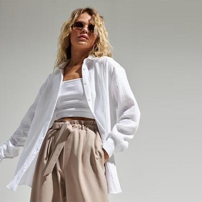 Cotton Crepe Shirt Women's Solid Color Long Sleeved Loose Shirt Thin Coat Simple Leisure Commuting Comfortable Top 2025 Spring and Summer