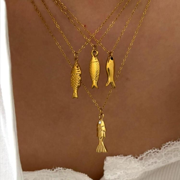 Elegant Adjustable Fish Pendant Necklace Set Sturdy Stainless Steel Chain Jewelry for Women Beach Party Casual Wear