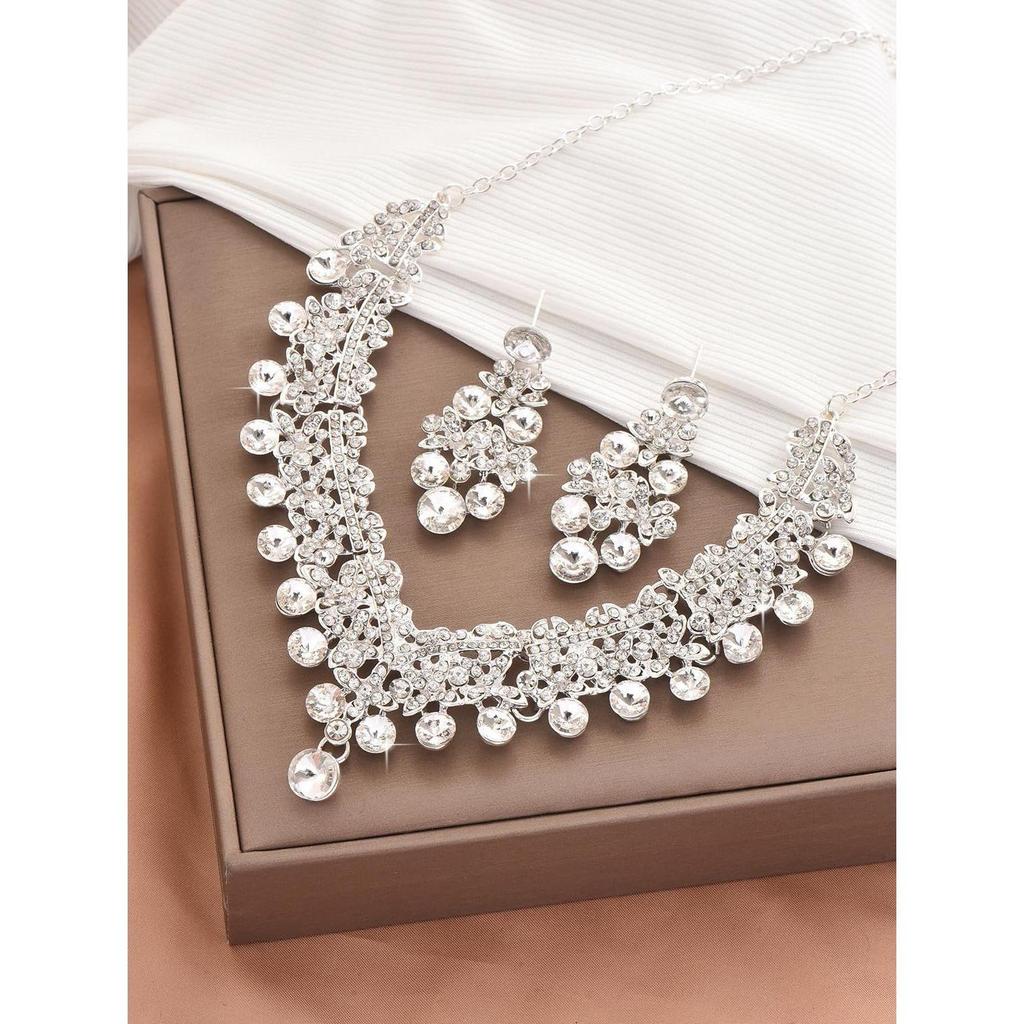 Latest Stylish Design Fancy Wedding Party Crystal Diamonds Necklace Jewellery Set for Women