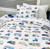 Busy Cars 100% Cotton Duvet Cover Set: Boys Vehicle Bedding, Soft Touch Twin size to Queen size