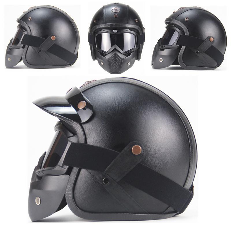 Four Seasons Retro Helmet Leather Personality Helmet Electric Vehicle 3/4 Half Helmet Big Turtle King Pedal Helmet