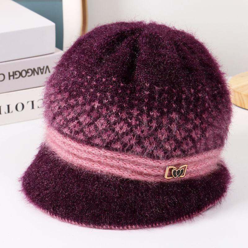 Mom's Winter Fleece-Lined Knitted Basin Hat for Elderly Women
