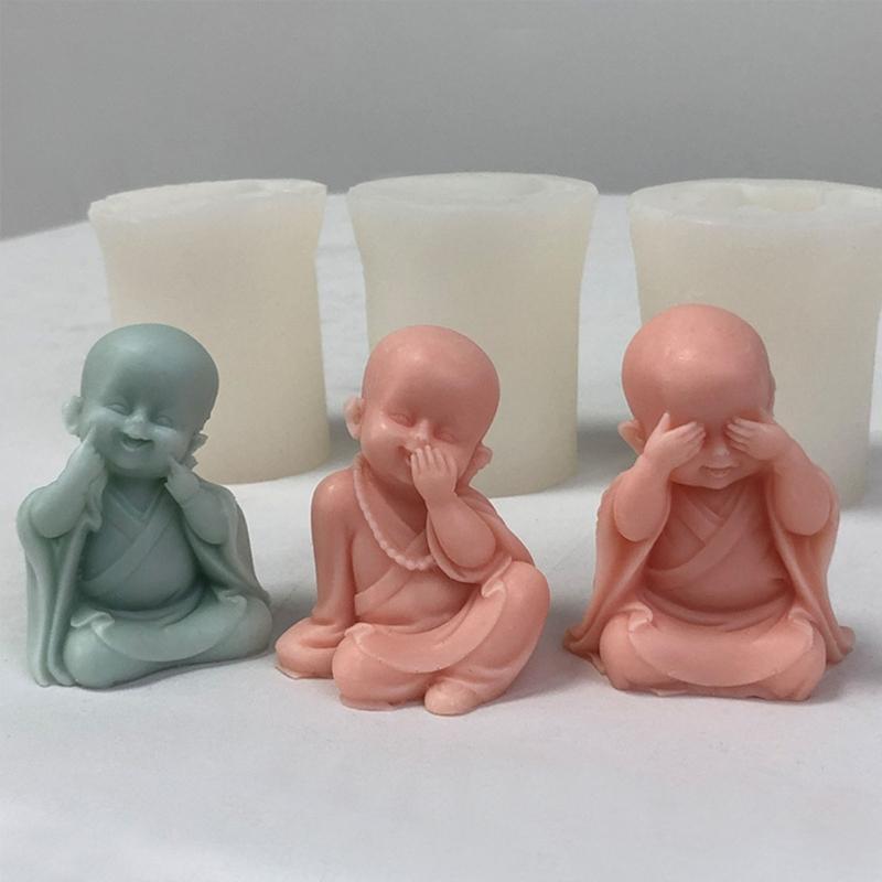 Buddhas Monk Shape Silicone Molds DIY Epoxy Resin Molds Table Ornament Mould Candle Plasters Making Tool Easy-to Clean