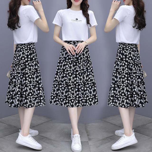 Spring Trendy Letter Print Skirt & Short Sleeve T-Shirt Set for Women