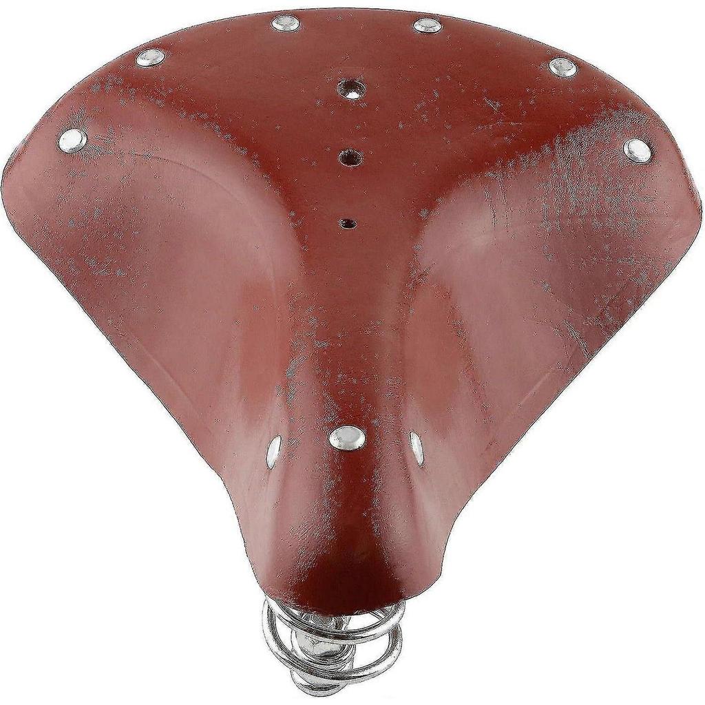Classic Brown Genuine Leather Sprung Bicycle Saddle Comfortable Cruiser Bike Seat With Suspension Seat Shock Absorption Cushion For Women And Men