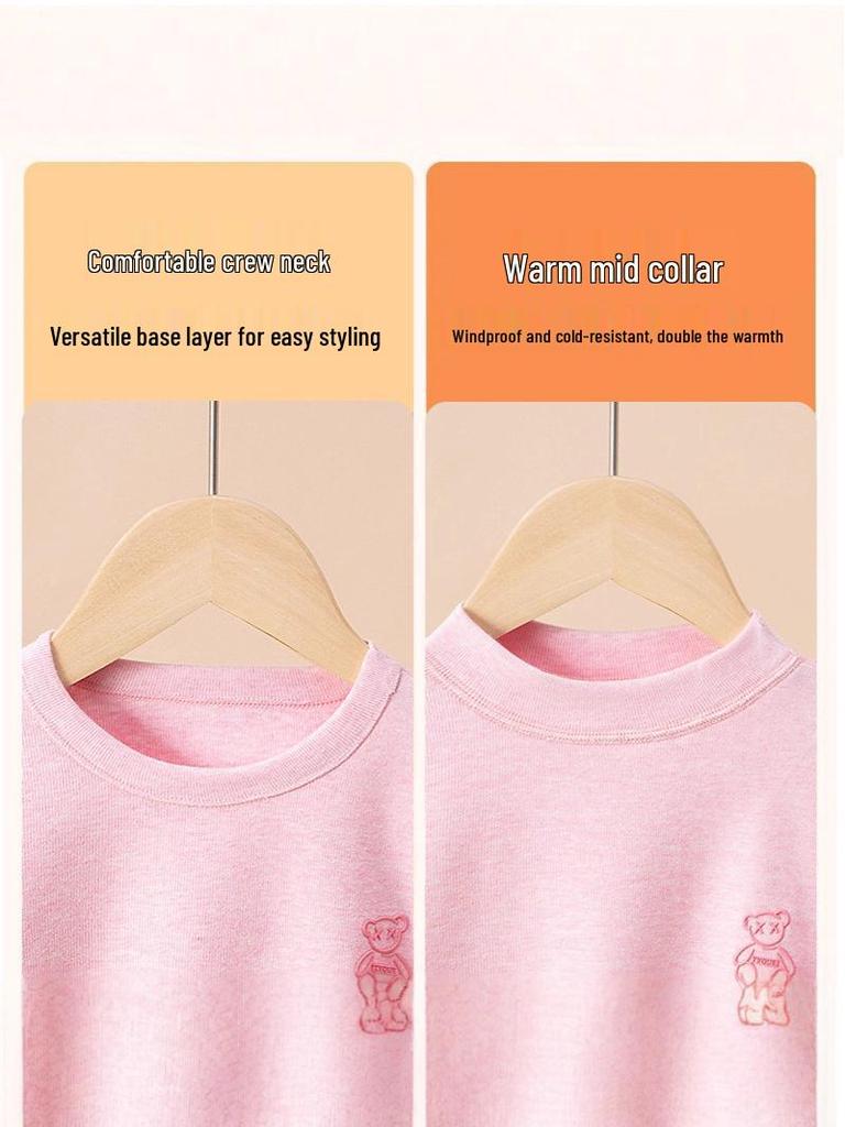 Children's Warm Autumn/Winter Underwear Set for Medium and Large Kids – Cozy Brushed Cotton Top & Trousers, Unisex, Thickened Two-Piece Set