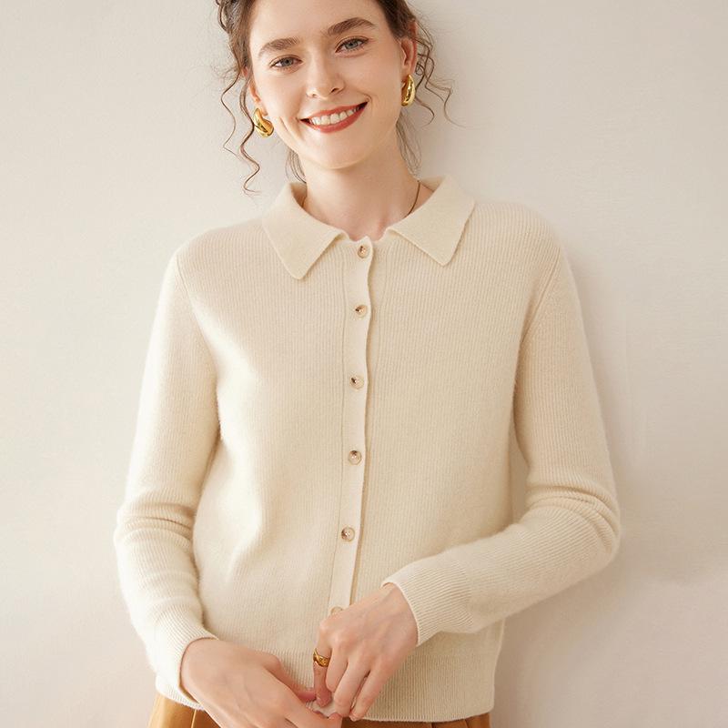 

Женский кардиган приталенного кроя из кашемира с воротником поло - Удобное трикотажное пальто для осенне-зимней моды XL (suitable for 125-135 jin)