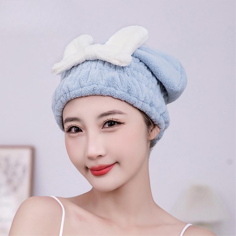 

Bow dry hair cap thick and cute princess cap strong water absorption quick drying no shedding headscarf and hair washing cap сапфірове скло синього кольору кольору
